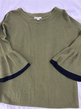 Olive Green Bell-Sleeve Scoop Neck Sweater